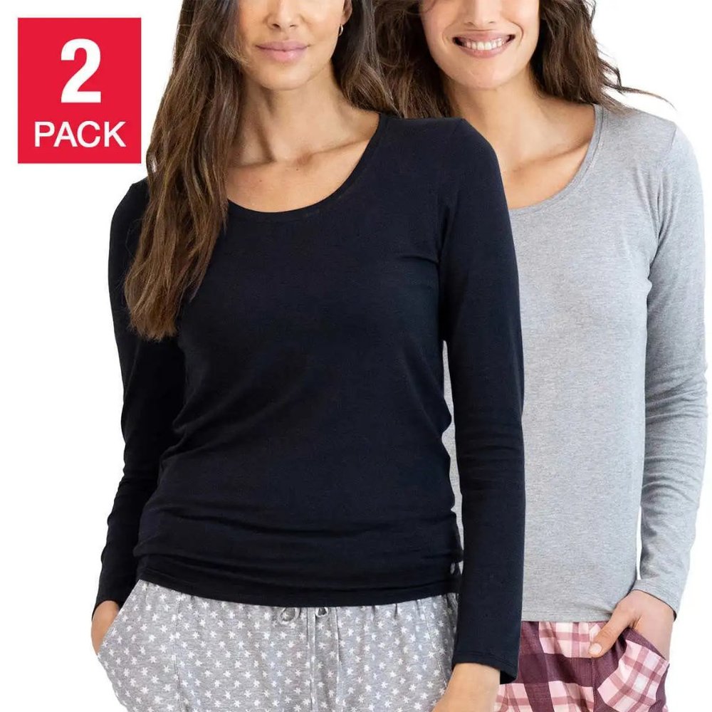 NWT Lucky Brand Women Long Sleeve 2 Pack Lounge Crew Neck Top Size S $50 2D209